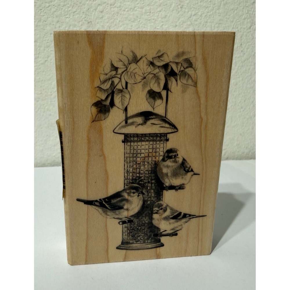 Inkadinkado Wood Mounted Rubber Stamp Birds on Feeder 60-00499 Nature Theme